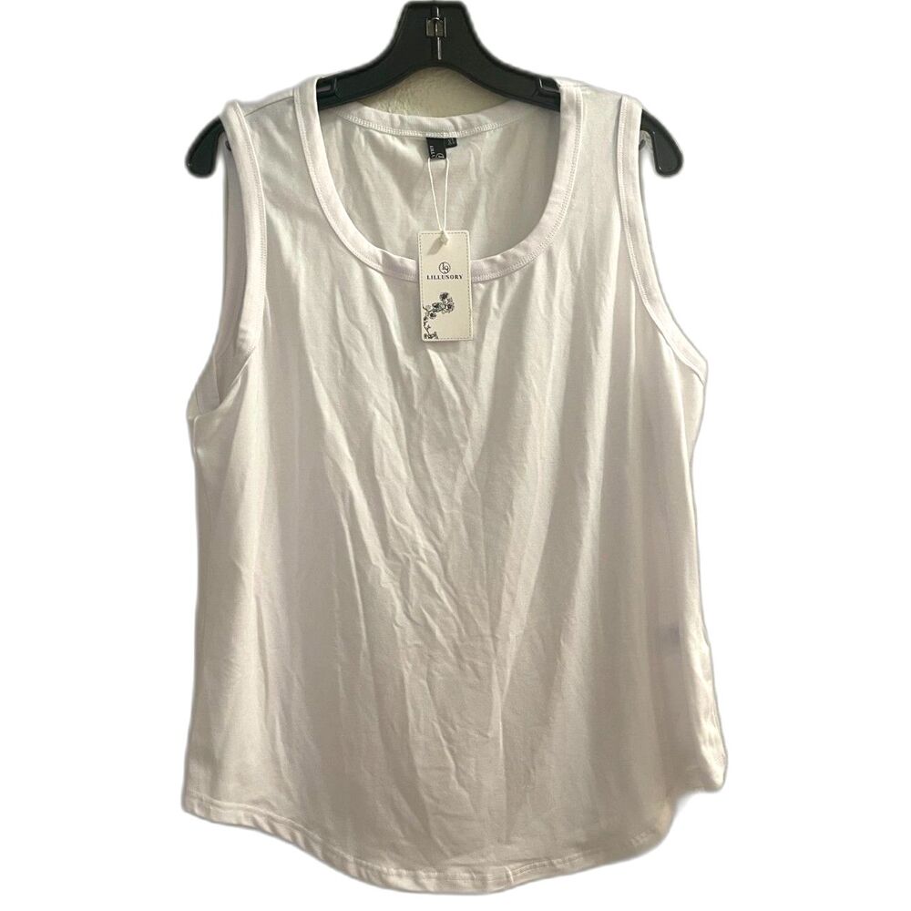 New LILLUSORY Women's White Tank Top Round Neck Sleeveless Fitted Knit Top XL